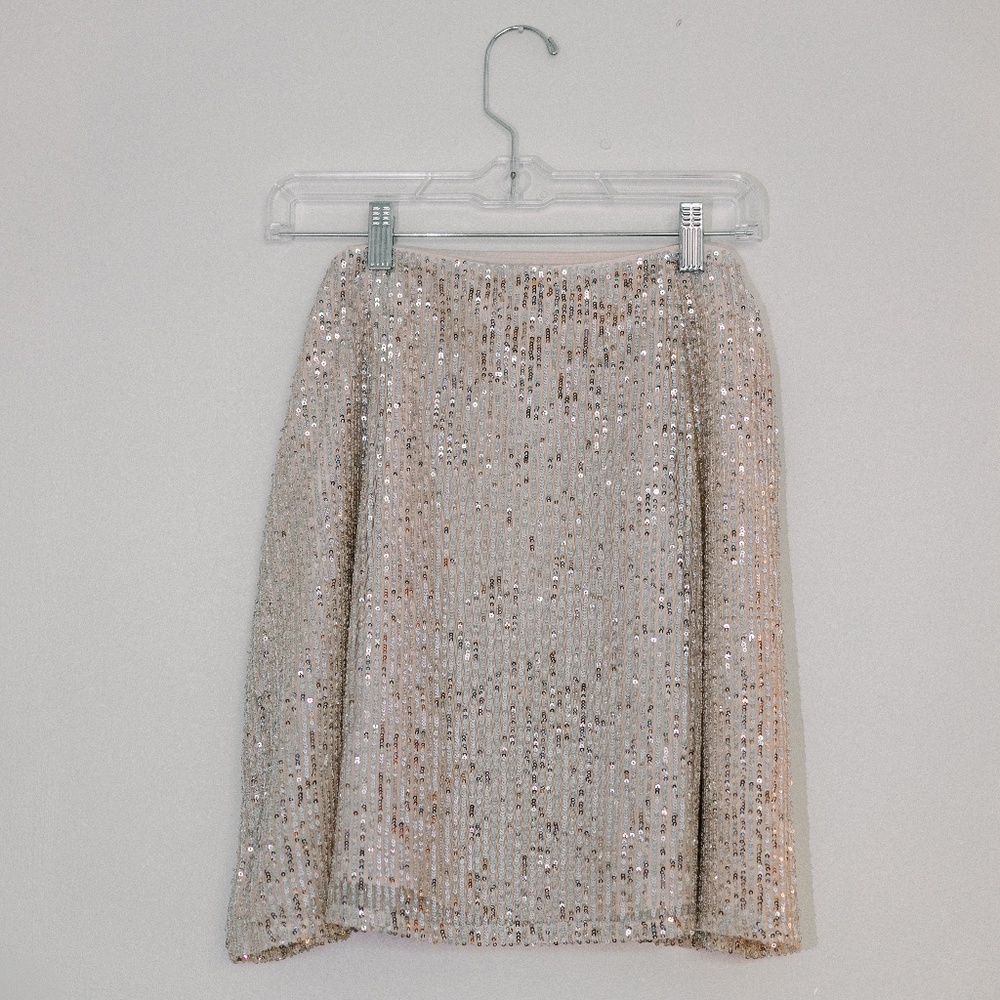 LOFT Sequin Skirt - Champagne Color Skirt with Silver Sequins